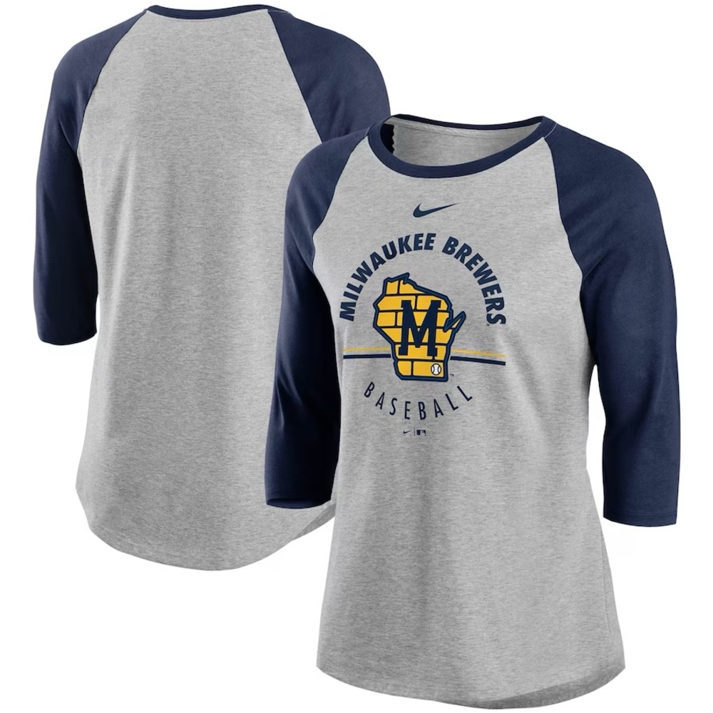 Nike Women's Milwaukee Brewers Encircled Tri-Blend 3/4-Sleeve
